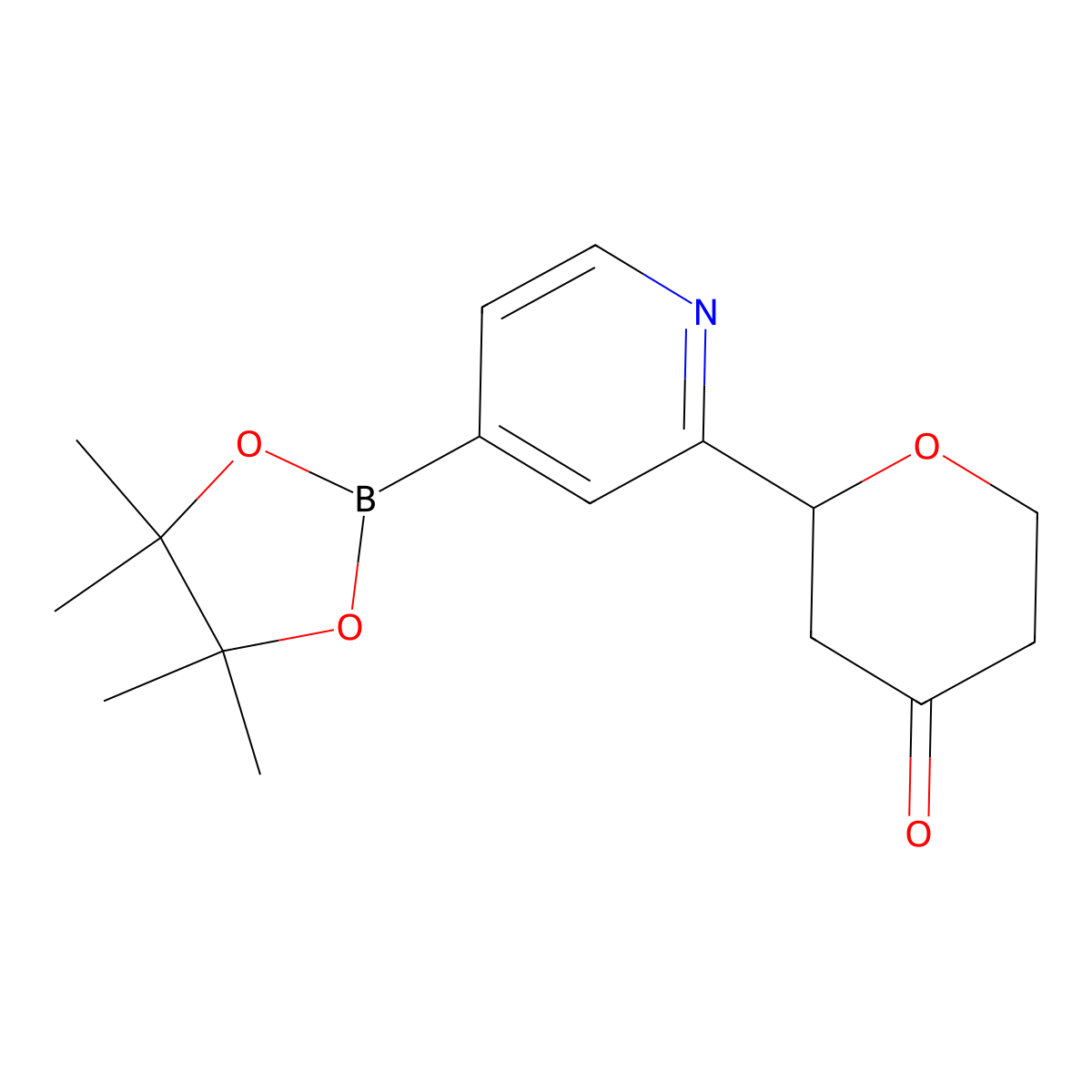 2-(4-(4,4,5,5-tetramethyl-1,3,2-dioxaborolan-2-yl)pyridin-2-yl)tetrahydro-4H-pyran-4-one molecular structure, CAS 2819707-07-6