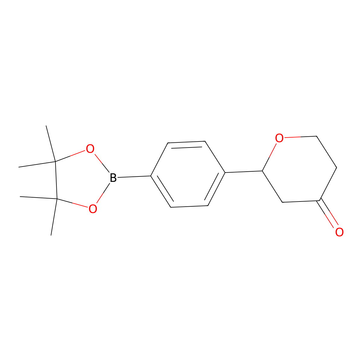 2-(4-(4,4,5,5-tetramethyl-1,3,2-dioxaborolan-2-yl)phenyl)tetrahydro-4H-pyran-4-one molecular structure, CAS 2819707-09-8