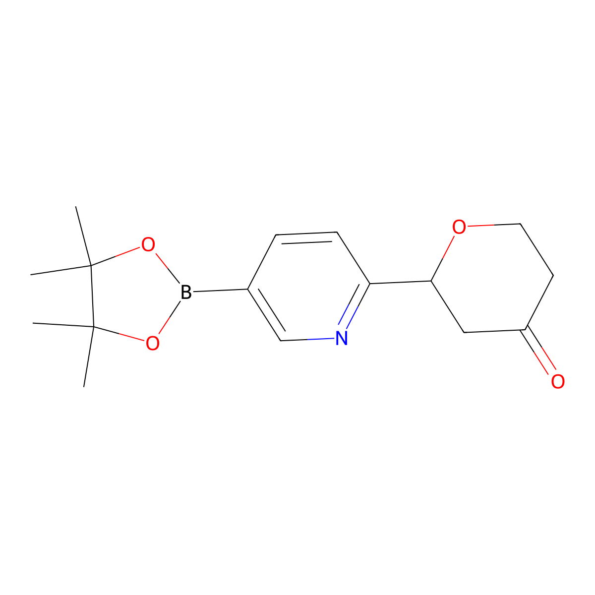 2-(5-(4,4,5,5-tetramethyl-1,3,2-dioxaborolan-2-yl)pyridin-2-yl)tetrahydro-4H-pyran-4-one molecular structure, CAS 2819707-10-1