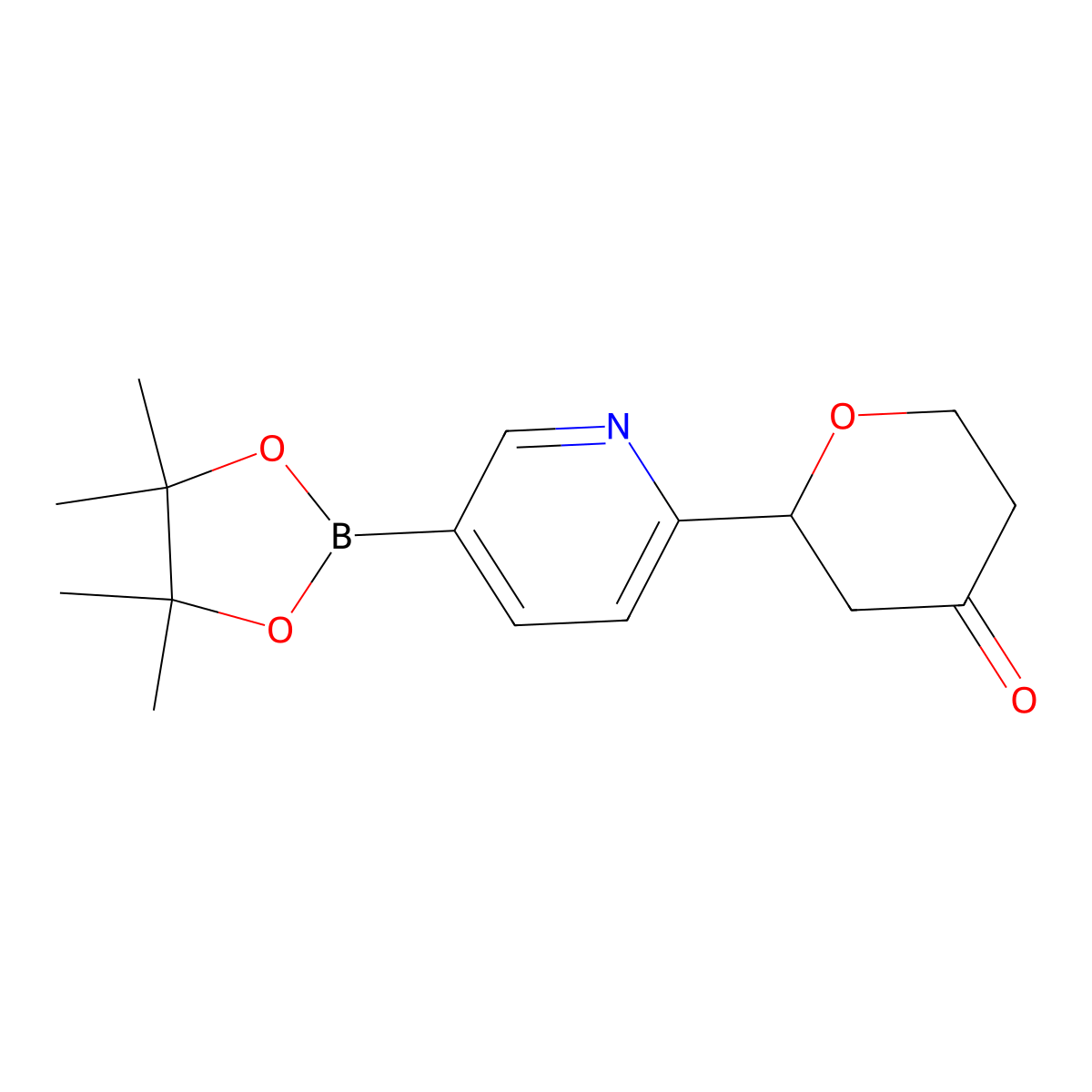 2-(5-(4,4,5,5-tetramethyl-1,3,2-dioxaborolan-2-yl)pyridin-2-yl)tetrahydro-4H-pyran-4-one molecular structure, CAS 2819707-10-1