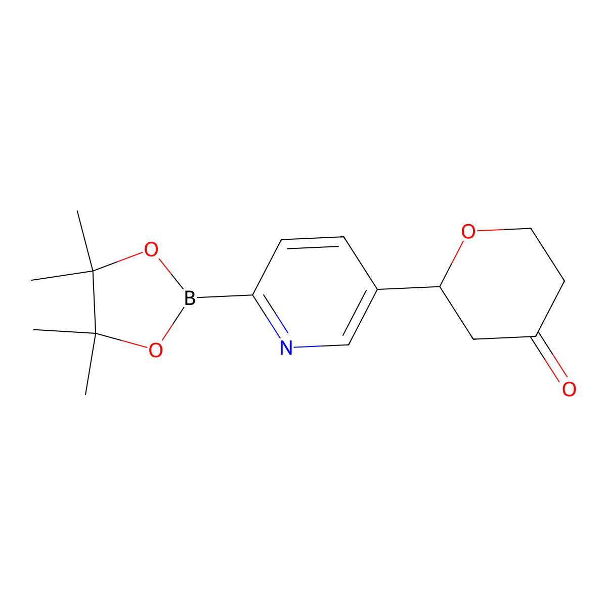 2-(6-(4,4,5,5-tetramethyl-1,3,2-dioxaborolan-2-yl)pyridin-3-yl)tetrahydro-4H-pyran-4-one molecular structure, CAS 2819707-11-2