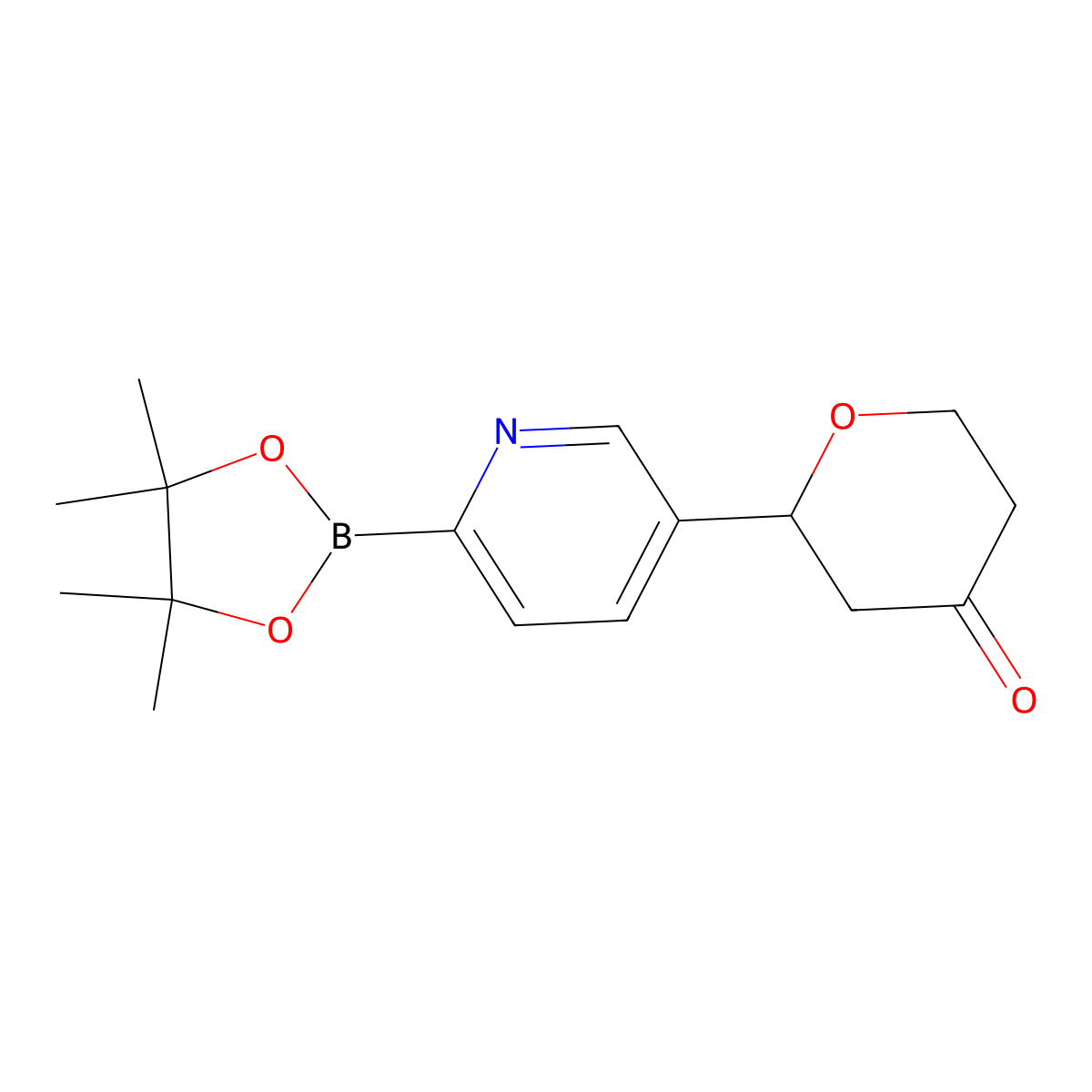 2-(6-(4,4,5,5-tetramethyl-1,3,2-dioxaborolan-2-yl)pyridin-3-yl)tetrahydro-4H-pyran-4-one molecular structure, CAS 2819707-11-2