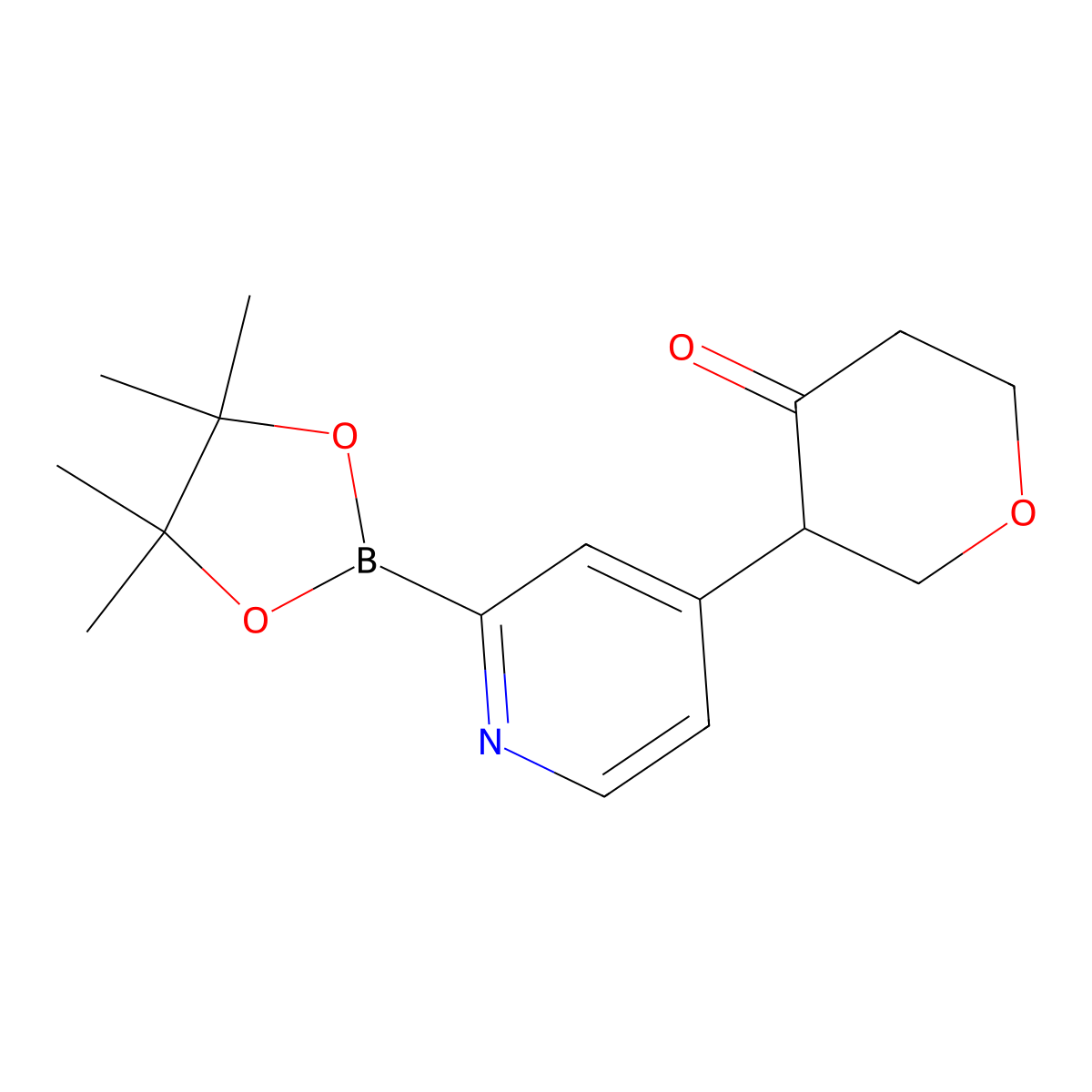 3-(2-(4,4,5,5-tetramethyl-1,3,2-dioxaborolan-2-yl)pyridin-4-yl)tetrahydro-4H-pyran-4-one molecular structure, CAS 2819707-17-8