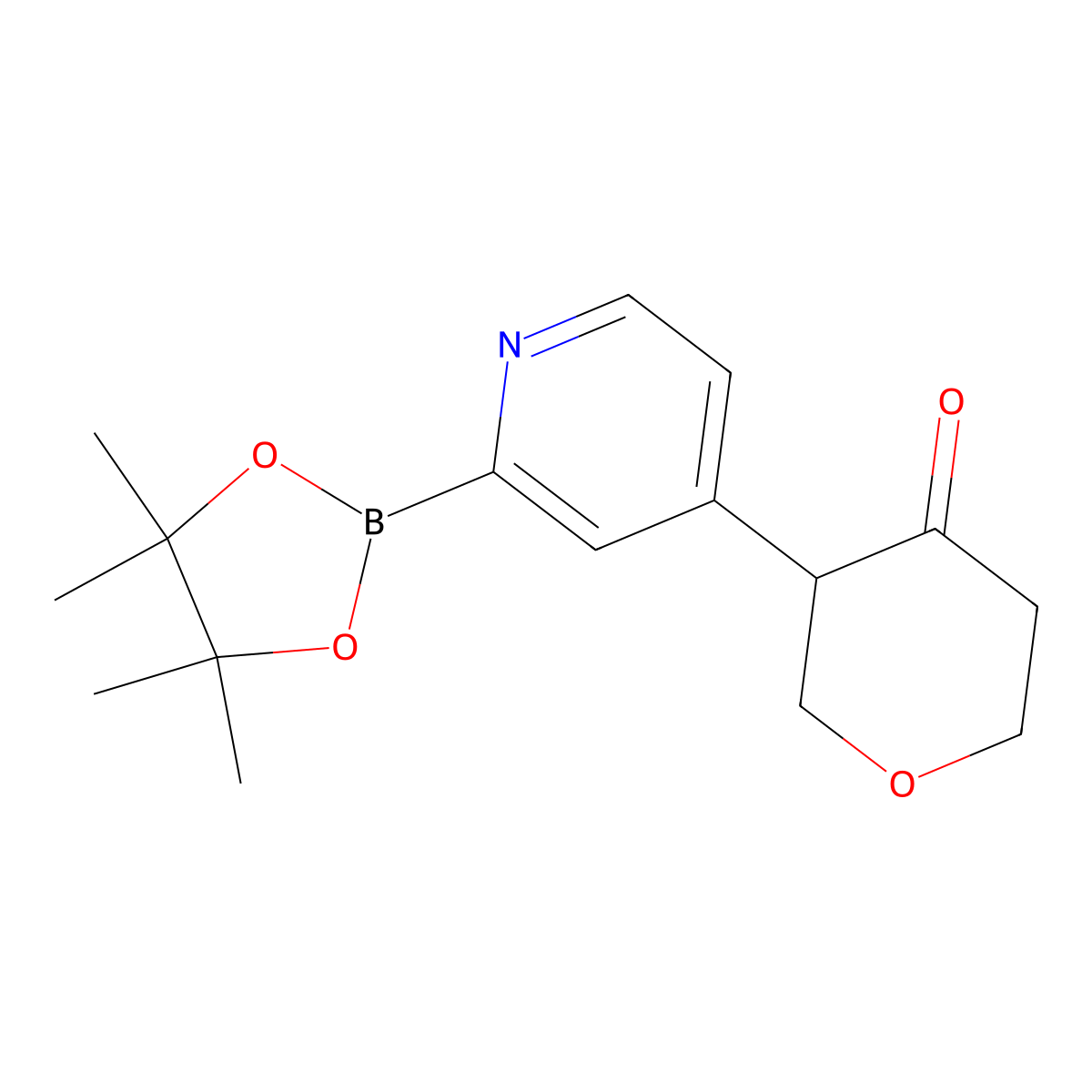 3-(2-(4,4,5,5-tetramethyl-1,3,2-dioxaborolan-2-yl)pyridin-4-yl)tetrahydro-4H-pyran-4-one molecular structure, CAS 2819707-17-8