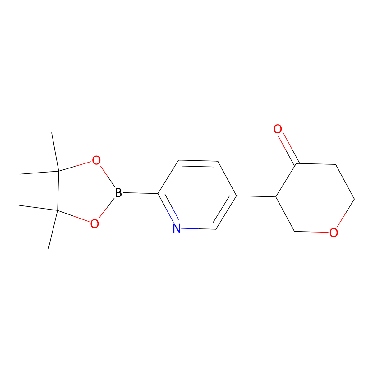 3-(6-(4,4,5,5-tetramethyl-1,3,2-dioxaborolan-2-yl)pyridin-3-yl)tetrahydro-4H-pyran-4-one molecular structure, CAS 2819707-20-3