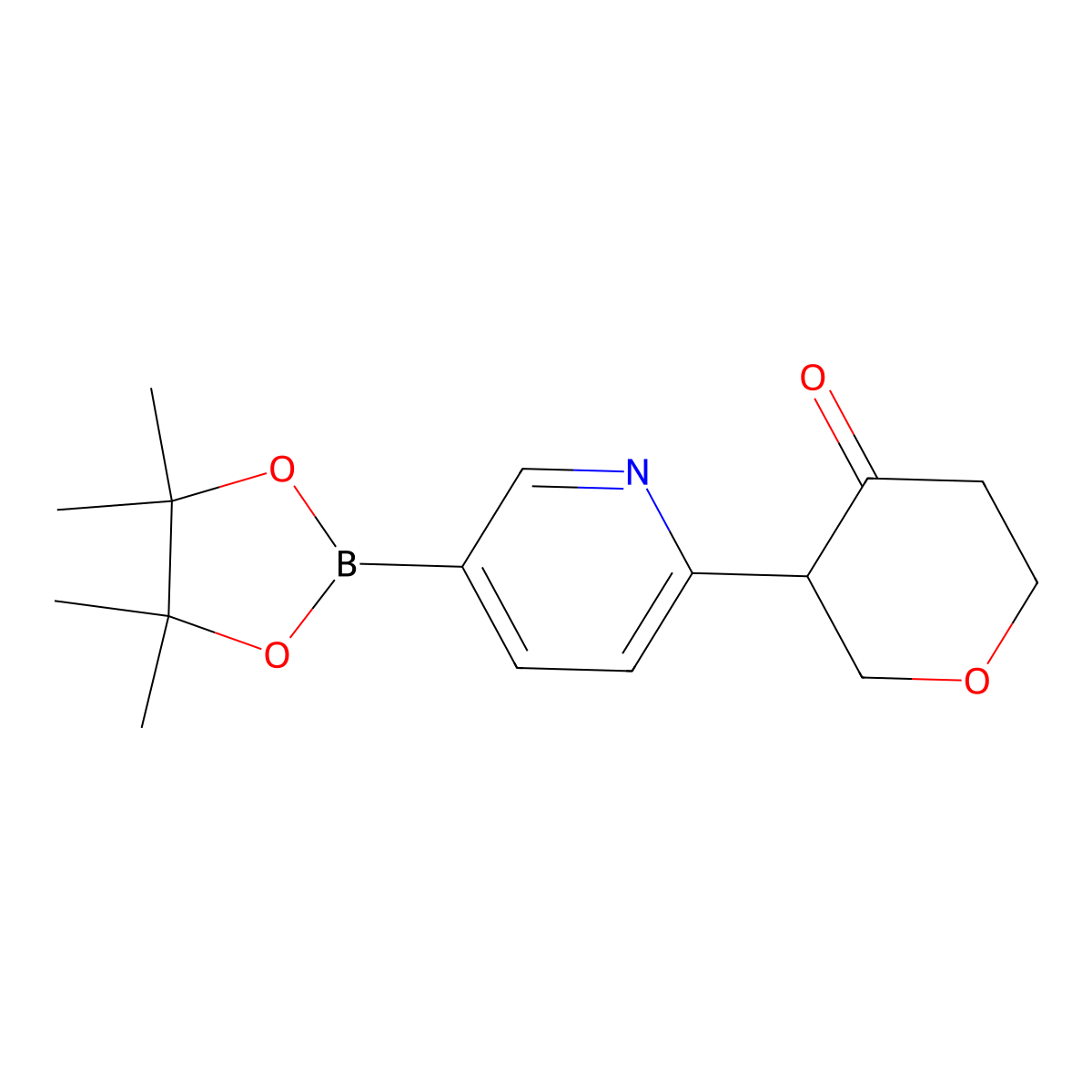 3-(5-(4,4,5,5-tetramethyl-1,3,2-dioxaborolan-2-yl)pyridin-2-yl)tetrahydro-4H-pyran-4-one molecular structure, CAS 2819707-21-4
