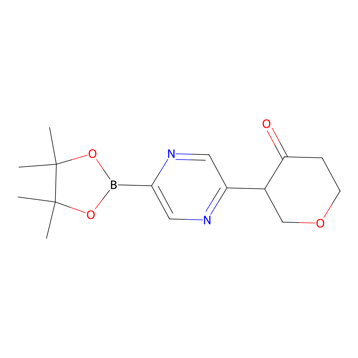3-(5-(4,4,5,5-tetramethyl-1,3,2-dioxaborolan-2-yl)pyrazin-2-yl)tetrahydro-4H-pyran-4-one molecular structure, CAS 2819707-22-5