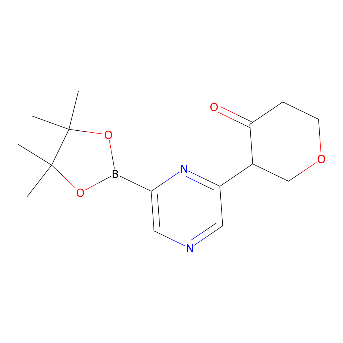 3-(6-(4,4,5,5-tetramethyl-1,3,2-dioxaborolan-2-yl)pyrazin-2-yl)tetrahydro-4H-pyran-4-one molecular structure, CAS 2819707-23-6