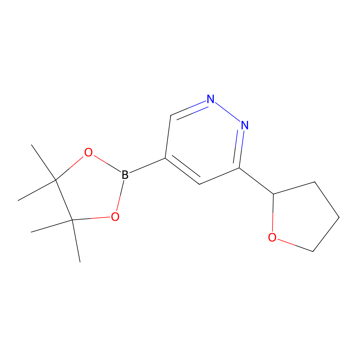 3-(Tetrahydrofuran-2-yl)-5-(4,4,5,5-tetramethyl-1,3,2-dioxaborolan-2-yl)pyridazine molecular structure, CAS 2819707-28-1