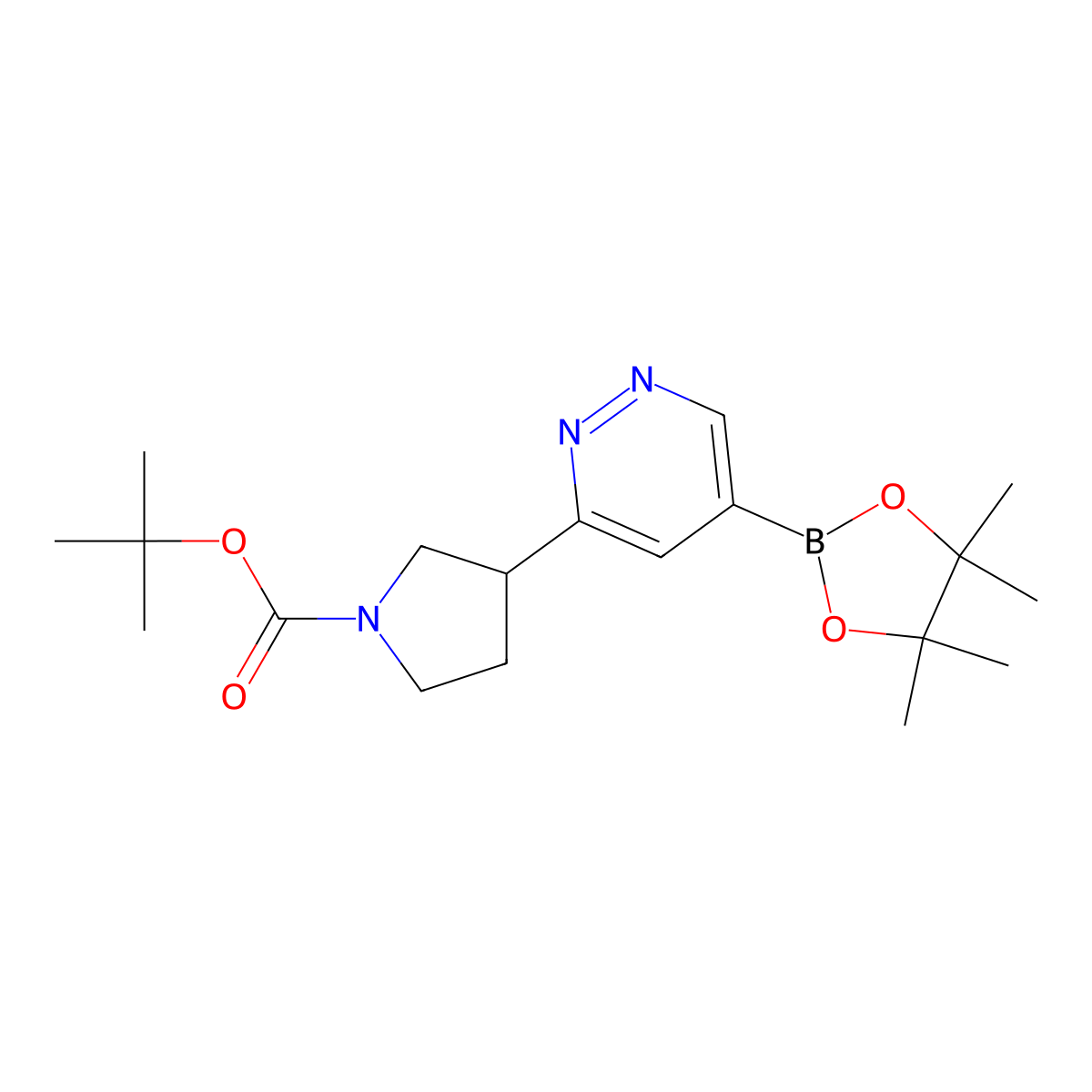 Tert-butyl 3-(5-(4,4,5,5-tetramethyl-1,3,2-dioxaborolan-2-yl)pyridazin-3-yl)pyrrolidine-1-carboxylate molecular structure, CAS 2819707-29-2