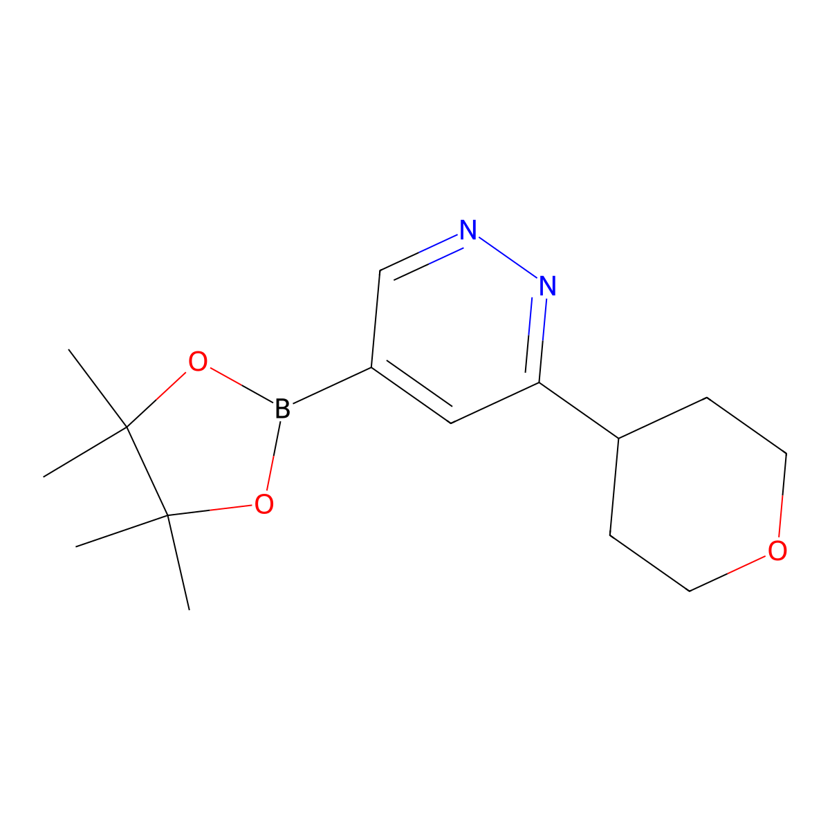 3-(tetrahydro-2H-pyran-4-yl)-5-(4,4,5,5-tetramethyl-1,3,2-dioxaborolan-2-yl)pyridazine molecular structure, CAS 2819707-30-5
