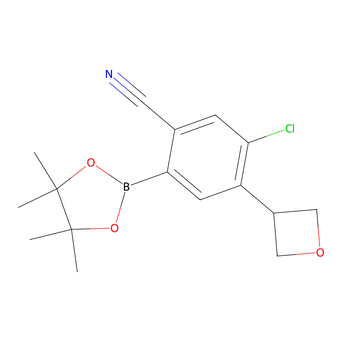 5-Chloro-4-(oxetan-3-yl)-2-(4,4,5,5-tetramethyl-1,3,2-dioxaborolan-2-yl)benzonitrile molecular structure, CAS 2819707-32-7