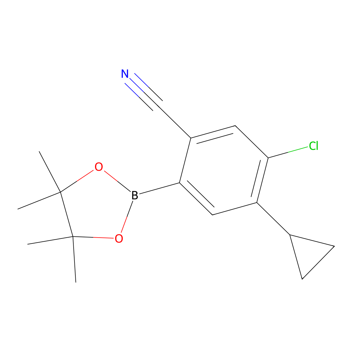 5-Chloro-4-cyclopropyl-2-(4,4,5,5-tetramethyl-1,3,2-dioxaborolan-2-yl)benzonitrile molecular structure, CAS 2819707-34-9