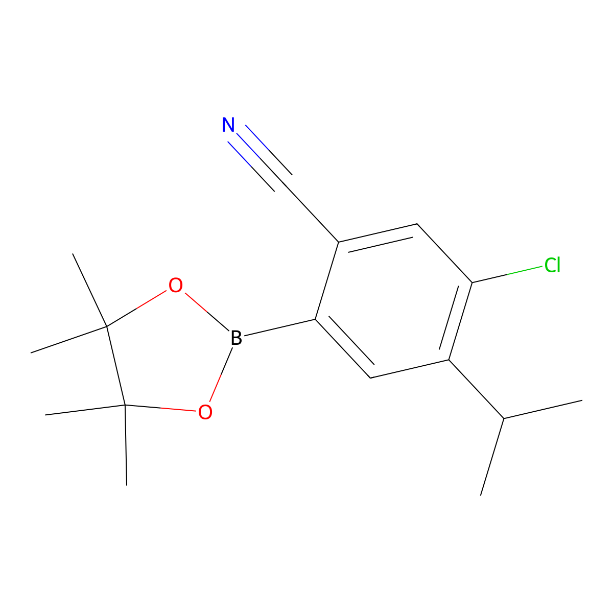 5-Chloro-4-isopropyl-2-(4,4,5,5-tetramethyl-1,3,2-dioxaborolan-2-yl)benzonitrile molecular structure, CAS 2819707-35-0