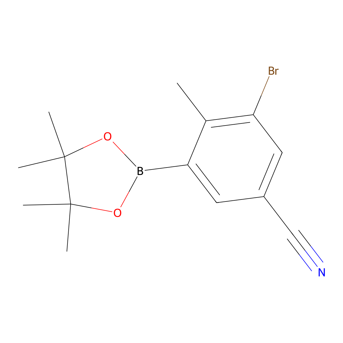 3-Bromo-4-methyl-5-(4,4,5,5-tetramethyl-1,3,2-dioxaborolan-2-yl)benzonitrile molecular structure, CAS 2819707-38-3