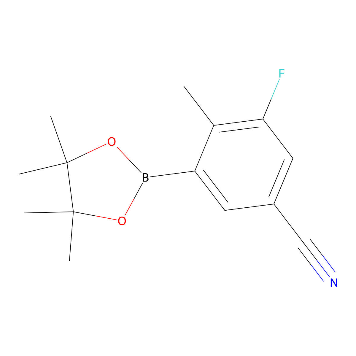 3-Fluoro-4-methyl-5-(4,4,5,5-tetramethyl-1,3,2-dioxaborolan-2-yl)benzonitrile molecular structure, CAS 2819707-39-4