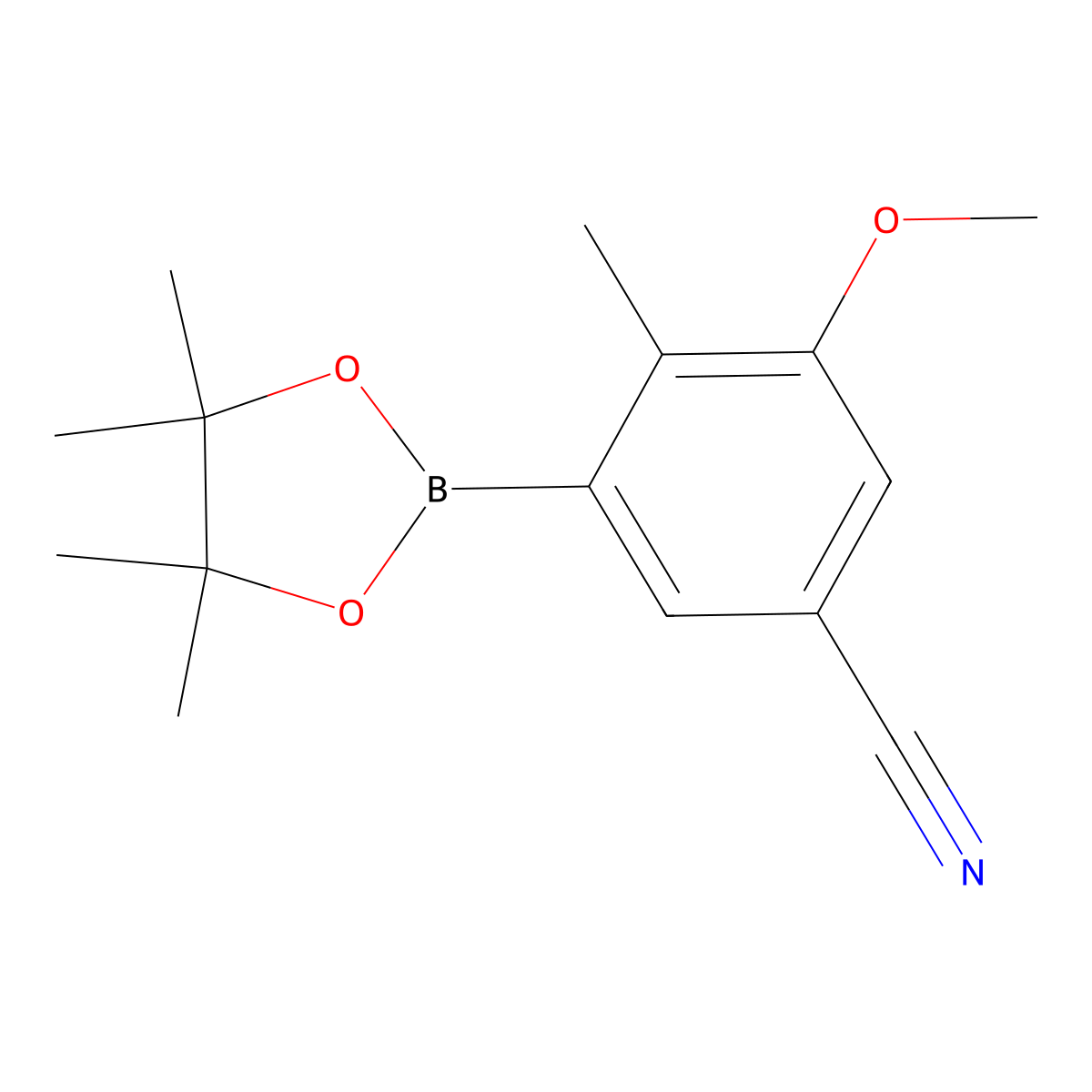 3-Methoxy-4-methyl-5-(4,4,5,5-tetramethyl-1,3,2-dioxaborolan-2-yl)benzonitrile molecular structure, CAS 2819707-41-8