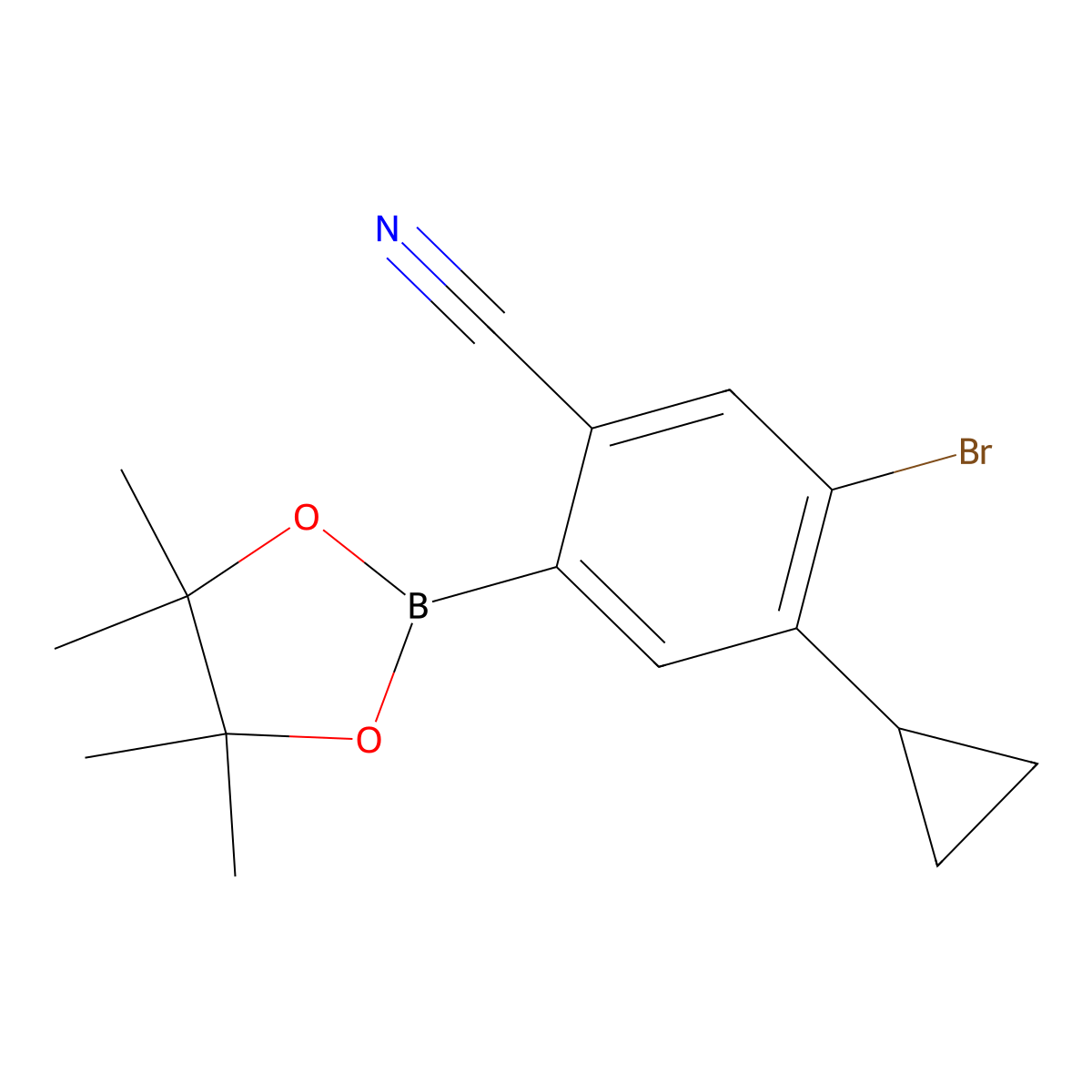 5-Bromo-4-cyclopropyl-2-(4,4,5,5-tetramethyl-1,3,2-dioxaborolan-2-yl)benzonitrile molecular structure, CAS 2819707-45-2
