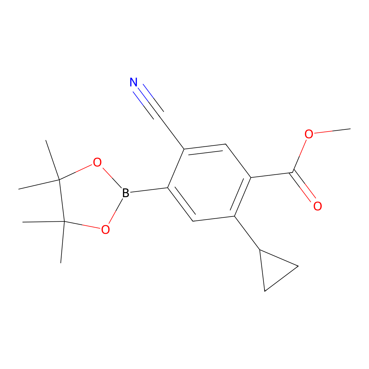 Methyl 5-cyano-2-cyclopropyl-4-(4,4,5,5-tetramethyl-1,3,2-dioxaborolan-2-yl)benzoate molecular structure, CAS 2819707-49-6
