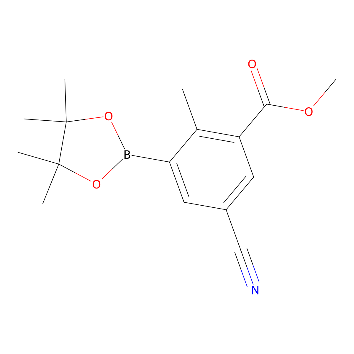 Methyl 5-cyano-2-methyl-3-(4,4,5,5-tetramethyl-1,3,2-dioxaborolan-2-yl)benzoate molecular structure, CAS 2819707-50-9
