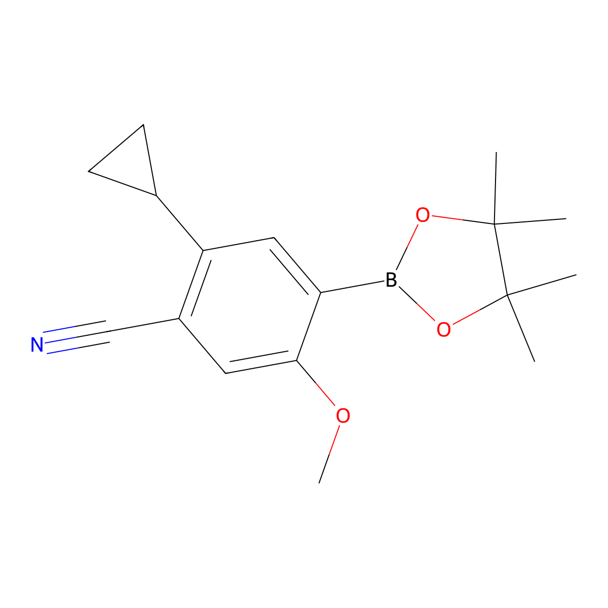 2-Cyclopropyl-5-methoxy-4-(4,4,5,5-tetramethyl-1,3,2-dioxaborolan-2-yl)benzonitrile molecular structure, CAS 2819707-59-8