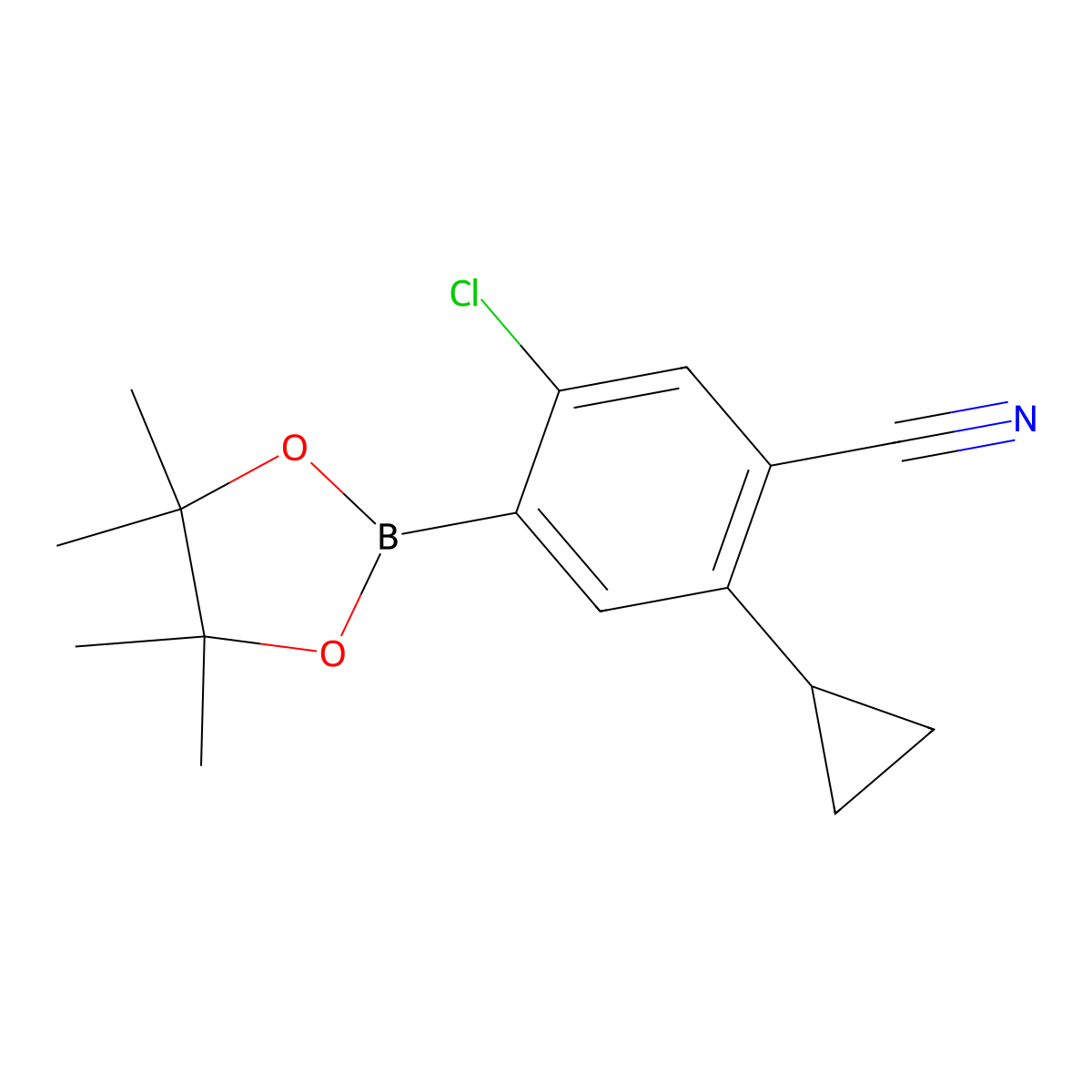 5-Chloro-2-cyclopropyl-4-(4,4,5,5-tetramethyl-1,3,2-dioxaborolan-2-yl)benzonitrile molecular structure, CAS 2819707-60-1