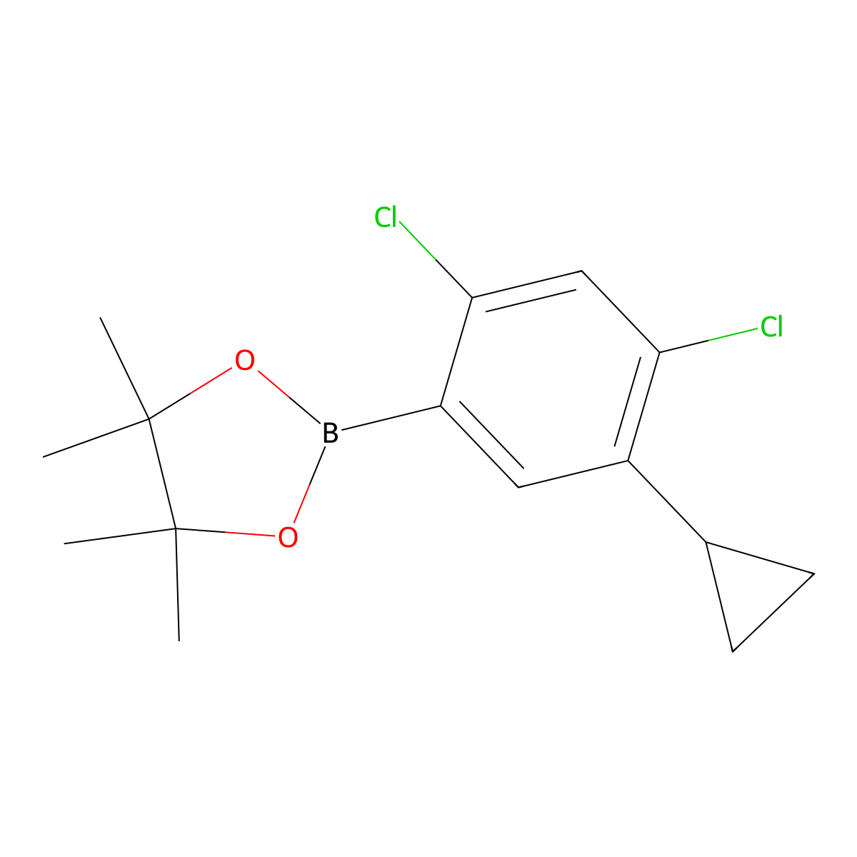 2-(2,4-Dichloro-5-cyclopropylphenyl)-4,4,5,5-tetramethyl-1,3,2-dioxaborolane molecular structure, CAS 2819707-64-5
