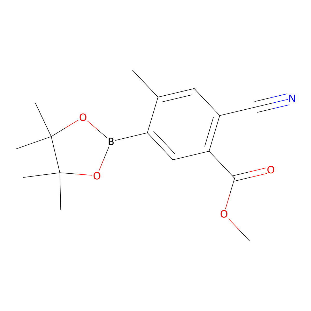 Methyl 2-cyano-4-methyl-5-(4,4,5,5-tetramethyl-1,3,2-dioxaborolan-2-yl)benzoate molecular structure, CAS 2819707-65-6