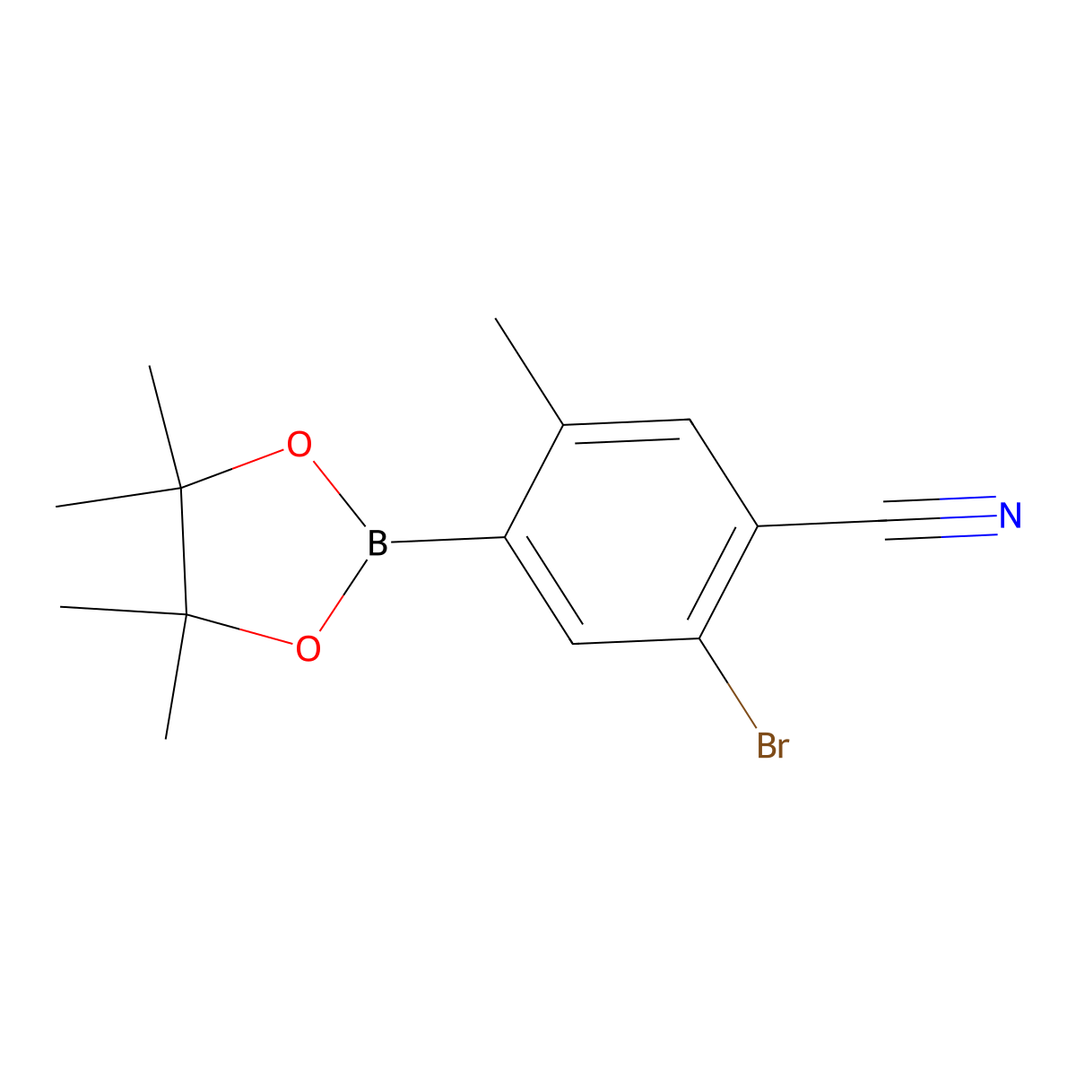 2-Bromo-5-methyl-4-(4,4,5,5-tetramethyl-1,3,2-dioxaborolan-2-yl)benzonitrile molecular structure, CAS 2819707-67-8