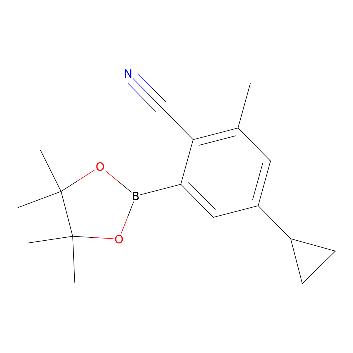 4-Cyclopropyl-2-methyl-6-(4,4,5,5-tetramethyl-1,3,2-dioxaborolan-2-yl)benzonitrile molecular structure, CAS 2819707-71-4