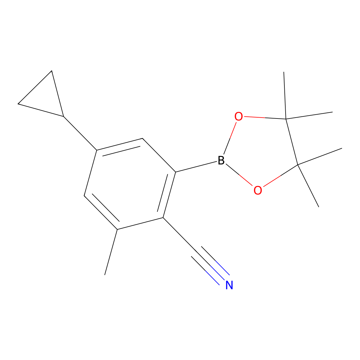 4-Cyclopropyl-2-methyl-6-(4,4,5,5-tetramethyl-1,3,2-dioxaborolan-2-yl)benzonitrile molecular structure, CAS 2819707-71-4