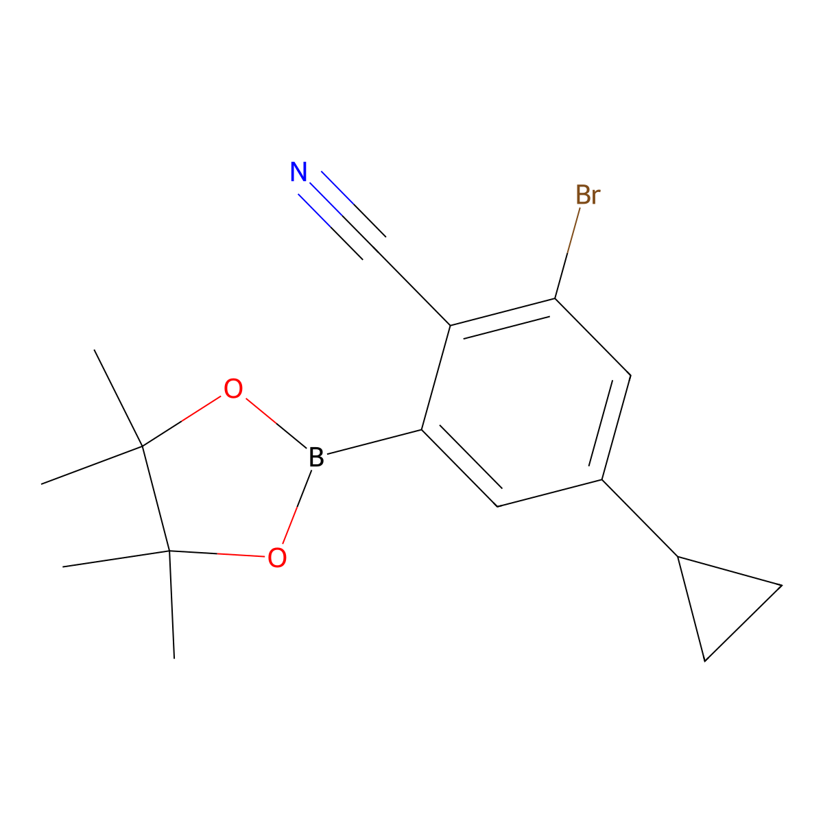 2-Bromo-4-cyclopropyl-6-(4,4,5,5-tetramethyl-1,3,2-dioxaborolan-2-yl)benzonitrile molecular structure, CAS 2819707-72-5