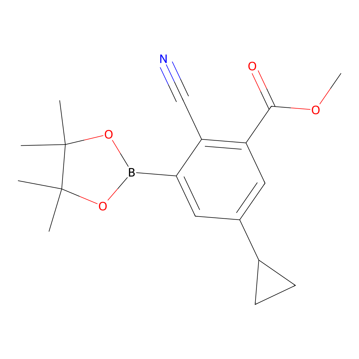 Methyl 2-cyano-5-cyclopropyl-3-(4,4,5,5-tetramethyl-1,3,2-dioxaborolan-2-yl)benzoate molecular structure, CAS 2819707-76-9
