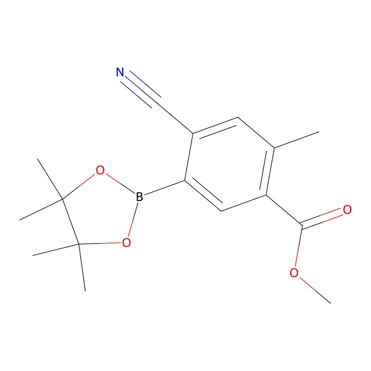 Methyl 4-cyano-2-methyl-5-(4,4,5,5-tetramethyl-1,3,2-dioxaborolan-2-yl)benzoate molecular structure, CAS 2819707-77-0