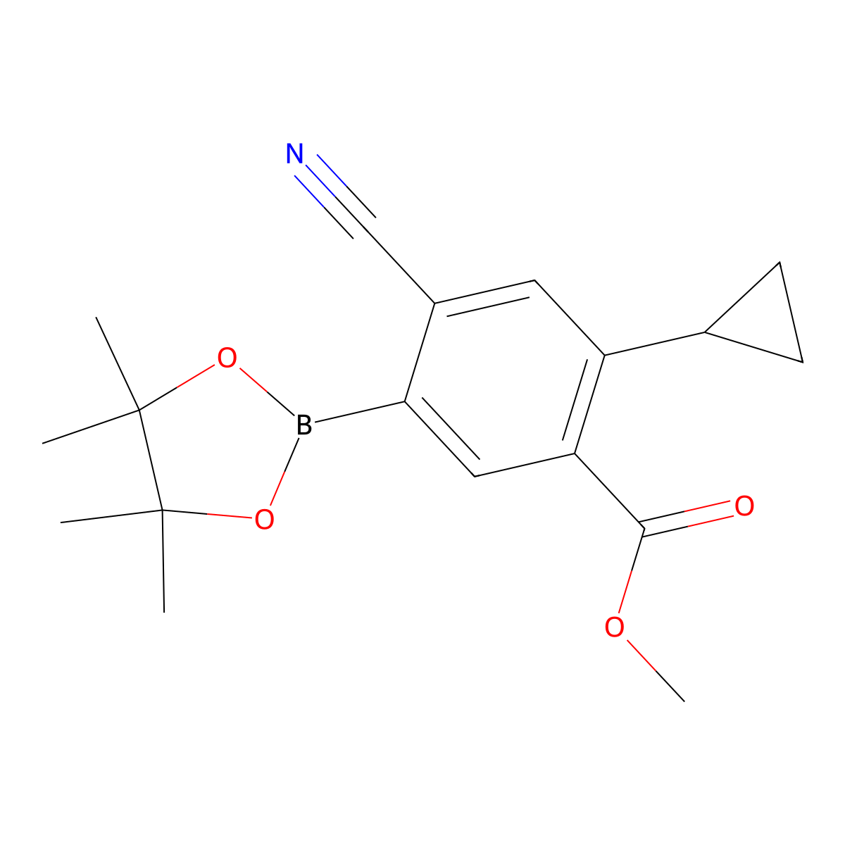 Methyl 4-cyano-2-cyclopropyl-5-(4,4,5,5-tetramethyl-1,3,2-dioxaborolan-2-yl)benzoate molecular structure, CAS 2819707-82-7