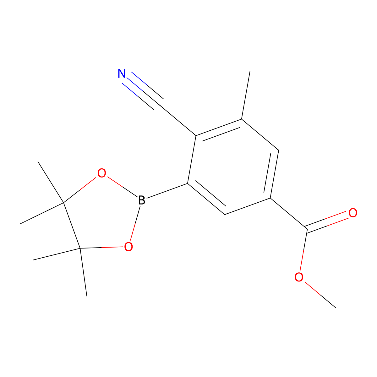 Methyl 4-cyano-3-methyl-5-(4,4,5,5-tetramethyl-1,3,2-dioxaborolan-2-yl)benzoate molecular structure, CAS 2819707-83-8