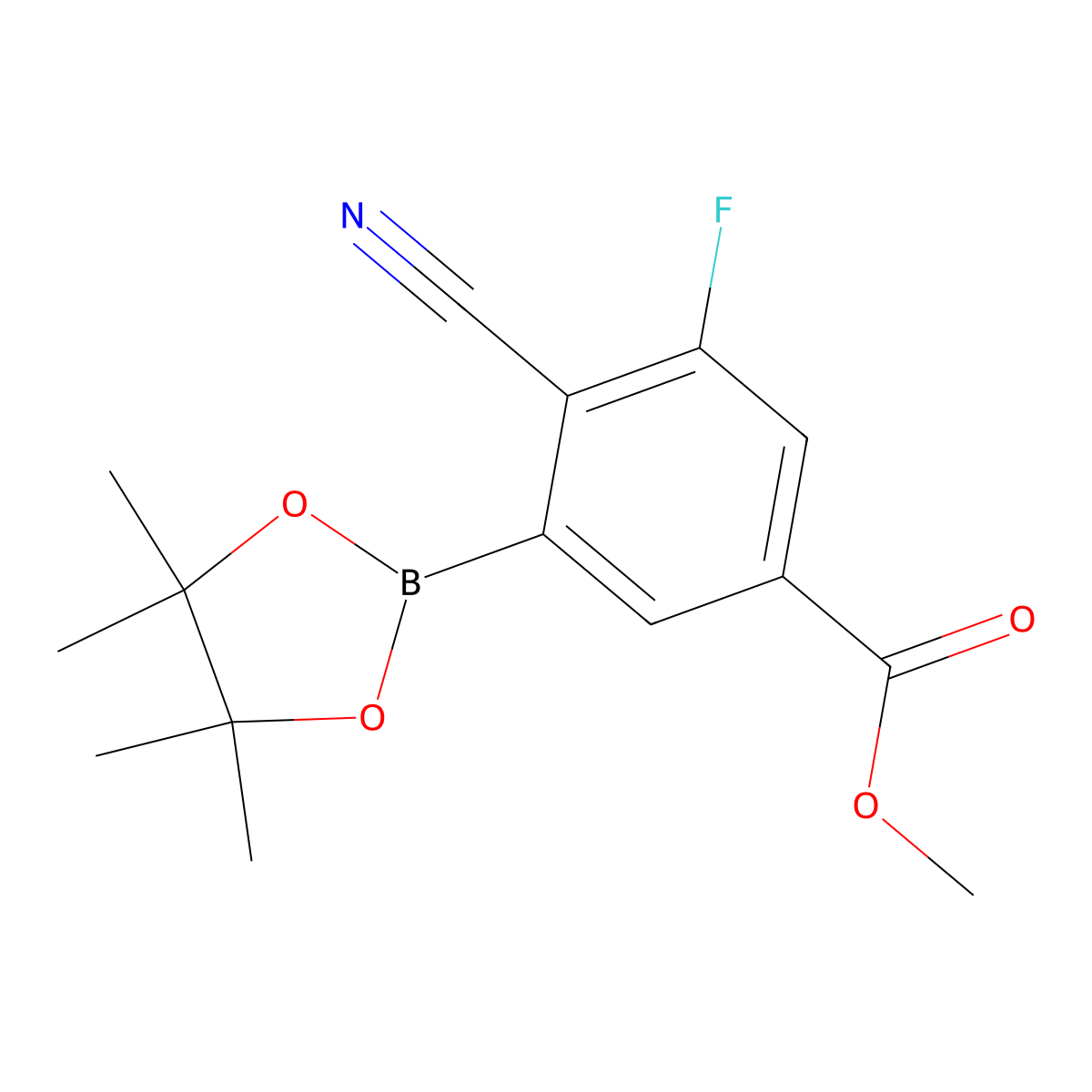 Methyl 4-cyano-3-fluoro-5-(4,4,5,5-tetramethyl-1,3,2-dioxaborolan-2-yl)benzoate molecular structure, CAS 2819707-85-0