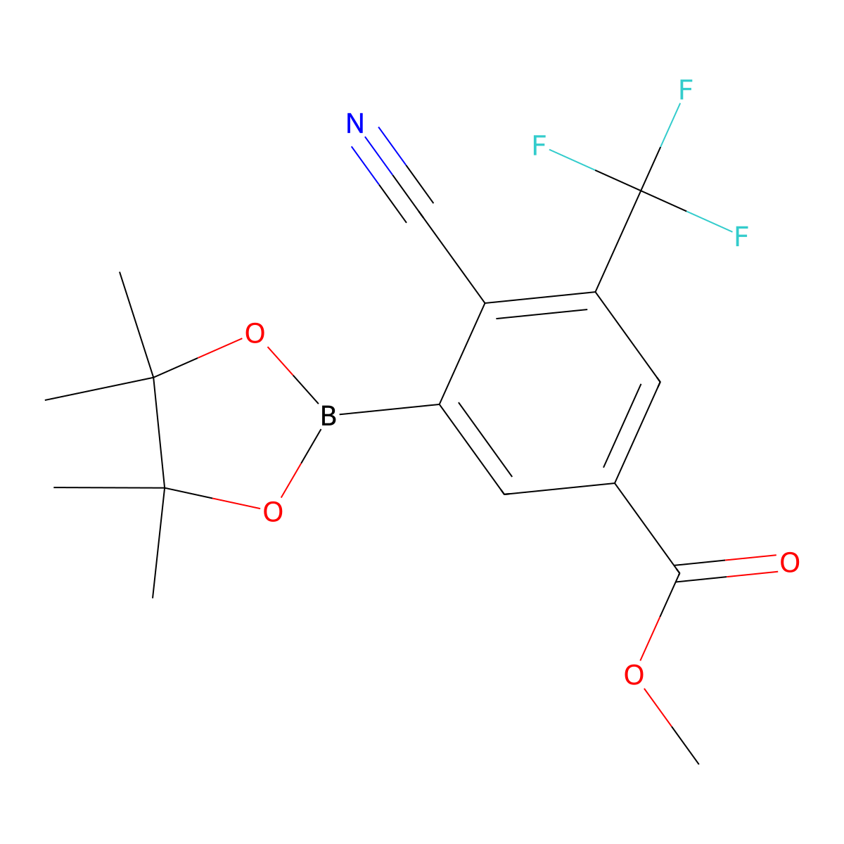 Methyl 4-cyano-3-(4,4,5,5-tetramethyl-1,3,2-dioxaborolan-2-yl)-5-(trifluoromethyl)benzoate molecular structure, CAS 2819707-86-1