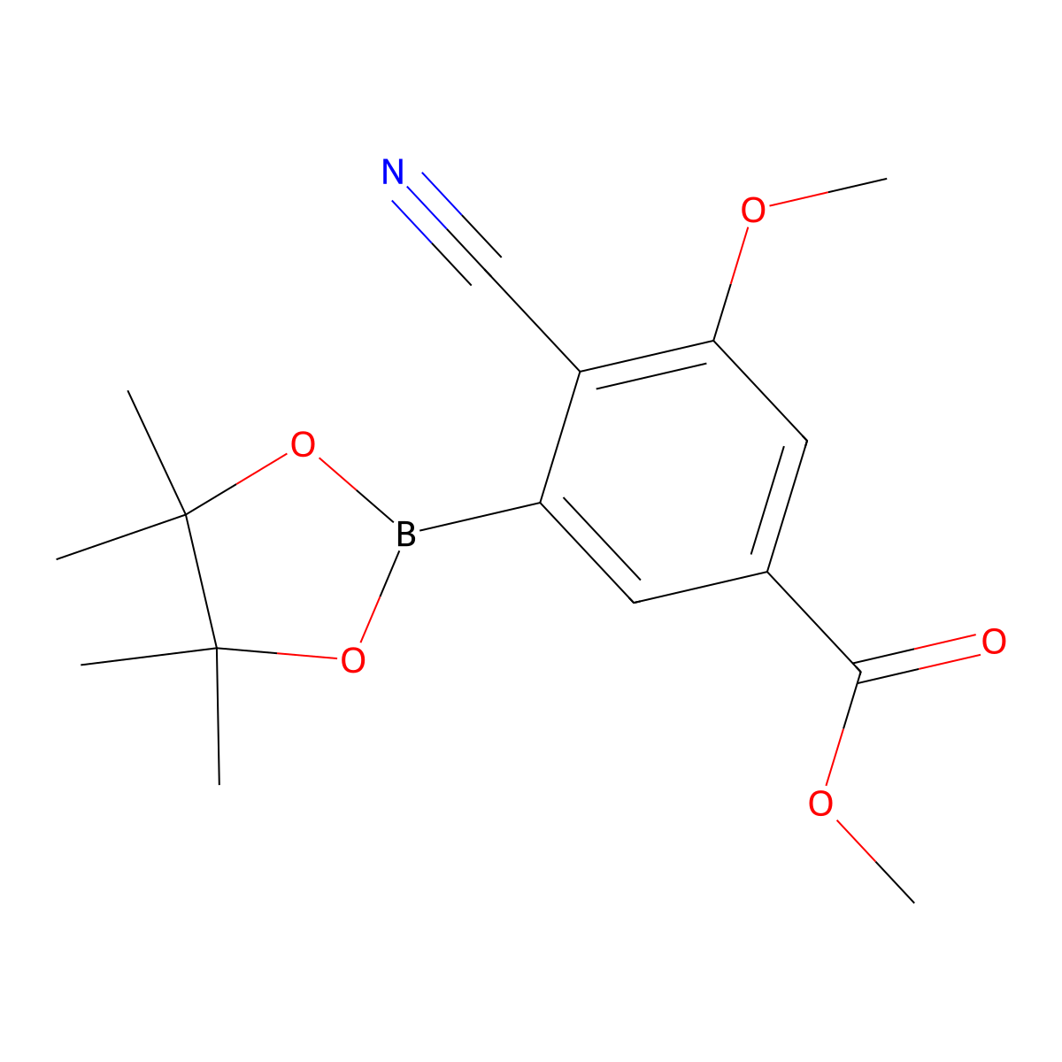 Methyl 4-cyano-3-methoxy-5-(4,4,5,5-tetramethyl-1,3,2-dioxaborolan-2-yl)benzoate molecular structure, CAS 2819707-87-2