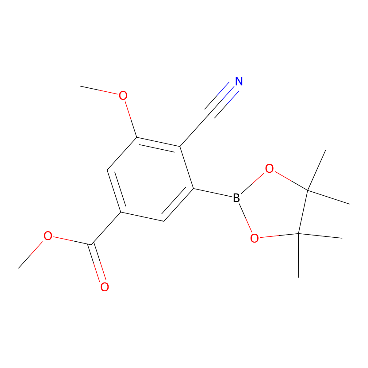 Methyl 4-cyano-3-methoxy-5-(4,4,5,5-tetramethyl-1,3,2-dioxaborolan-2-yl)benzoate molecular structure, CAS 2819707-87-2