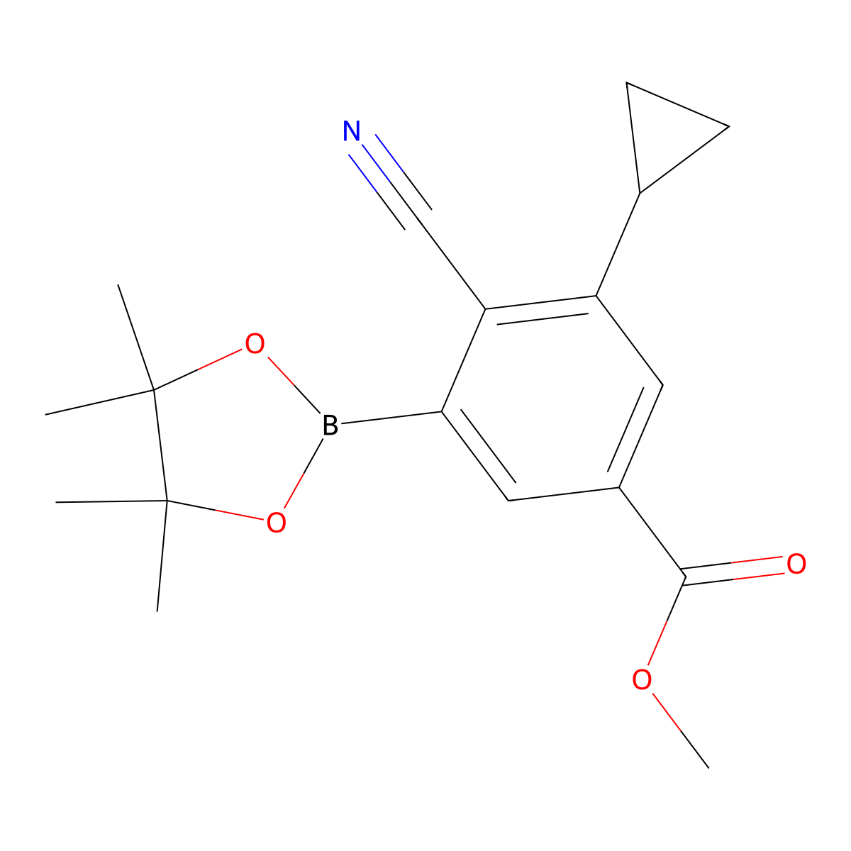 Methyl 4-cyano-3-cyclopropyl-5-(4,4,5,5-tetramethyl-1,3,2-dioxaborolan-2-yl)benzoate molecular structure, CAS 2819707-88-3