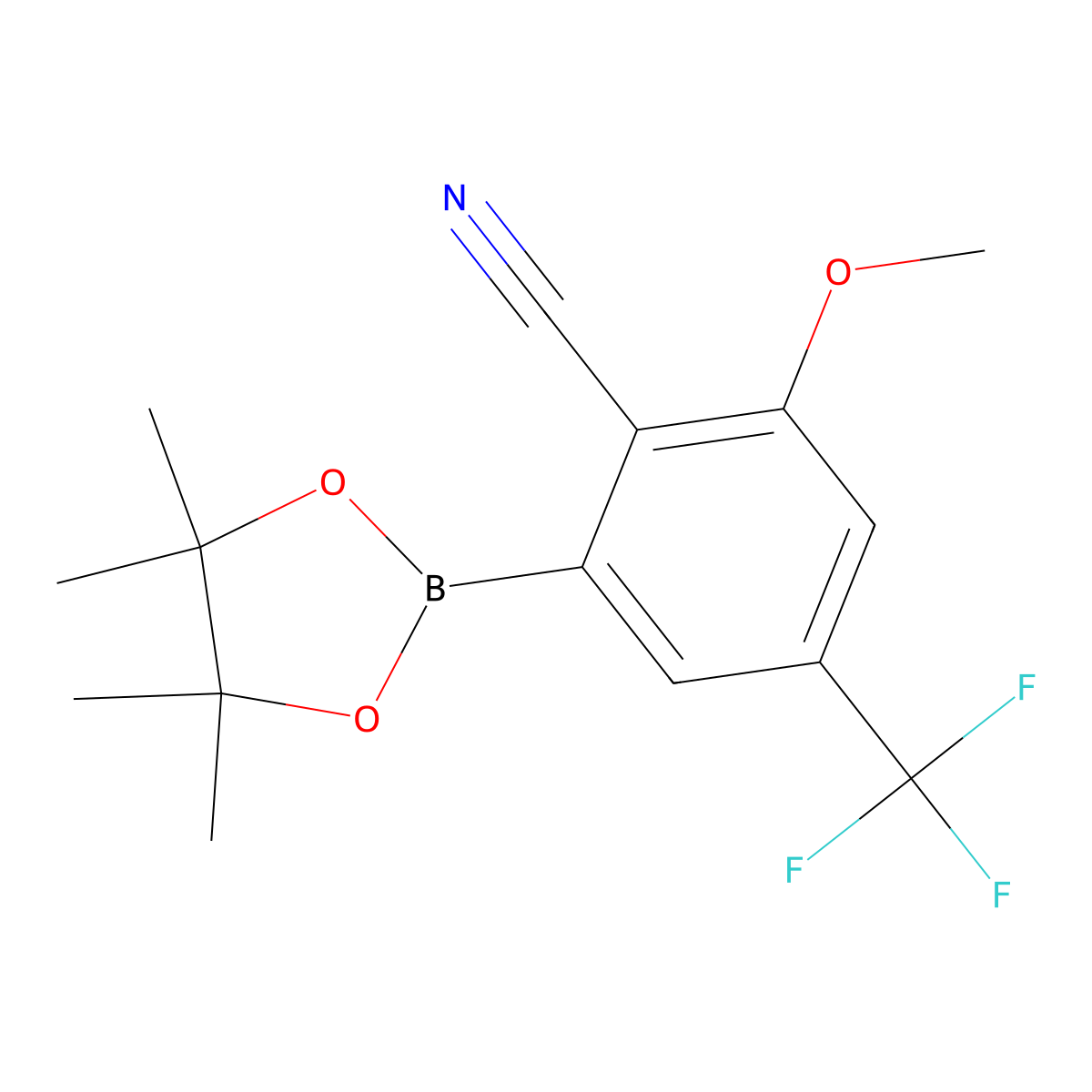 2-Methoxy-6-(4,4,5,5-tetramethyl-1,3,2-dioxaborolan-2-yl)-4-(trifluoromethyl)benzonitrile molecular structure, CAS 2819707-90-7