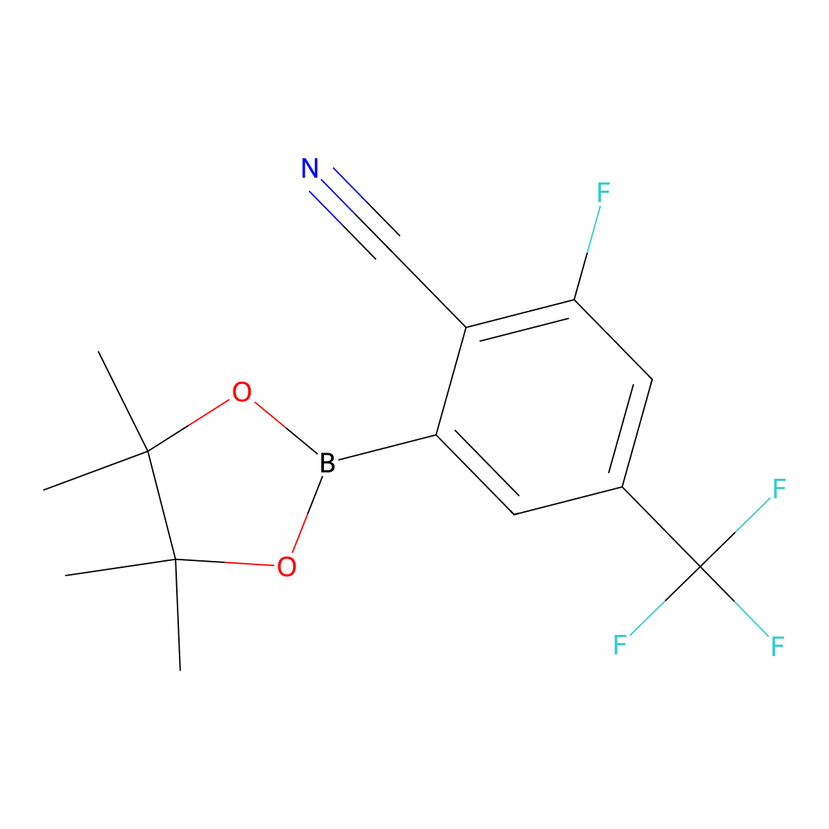 2-Fluoro-6-(4,4,5,5-tetramethyl-1,3,2-dioxaborolan-2-yl)-4-(trifluoromethyl)benzonitrile molecular structure, CAS 2819707-91-8