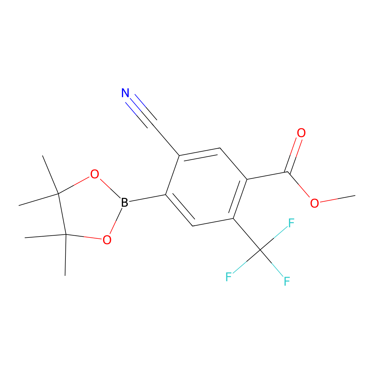 Methyl 5-cyano-4-(4,4,5,5-tetramethyl-1,3,2-dioxaborolan-2-yl)-2-(trifluoromethyl)benzoate molecular structure, CAS 2819707-99-6