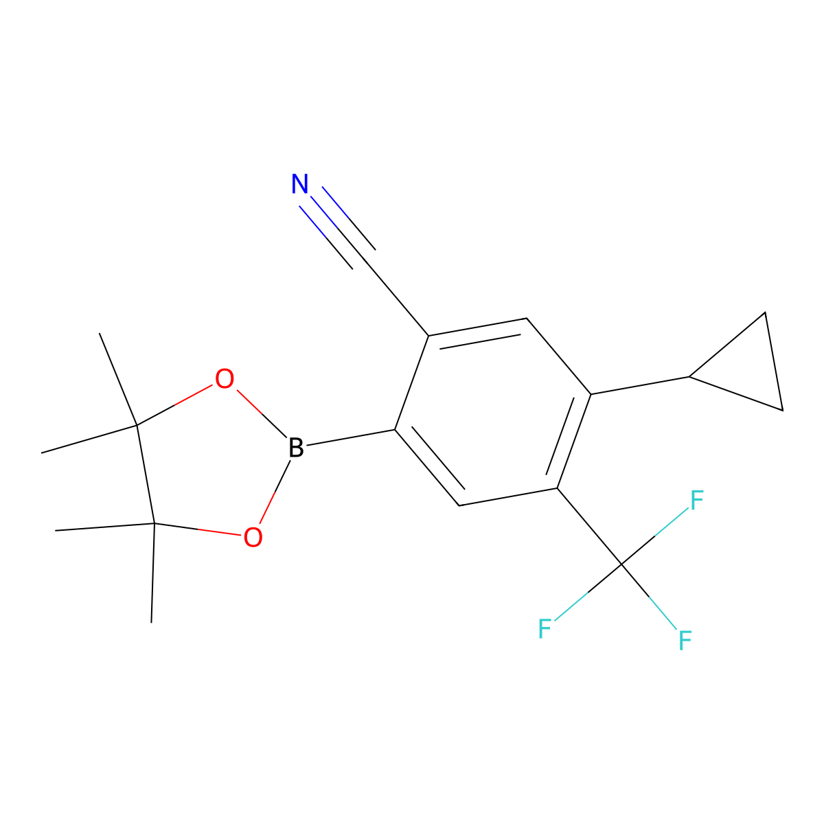 5-Cyclopropyl-2-(4,4,5,5-tetramethyl-1,3,2-dioxaborolan-2-yl)-4-(trifluoromethyl)benzonitrile molecular structure, CAS 2819708-00-2