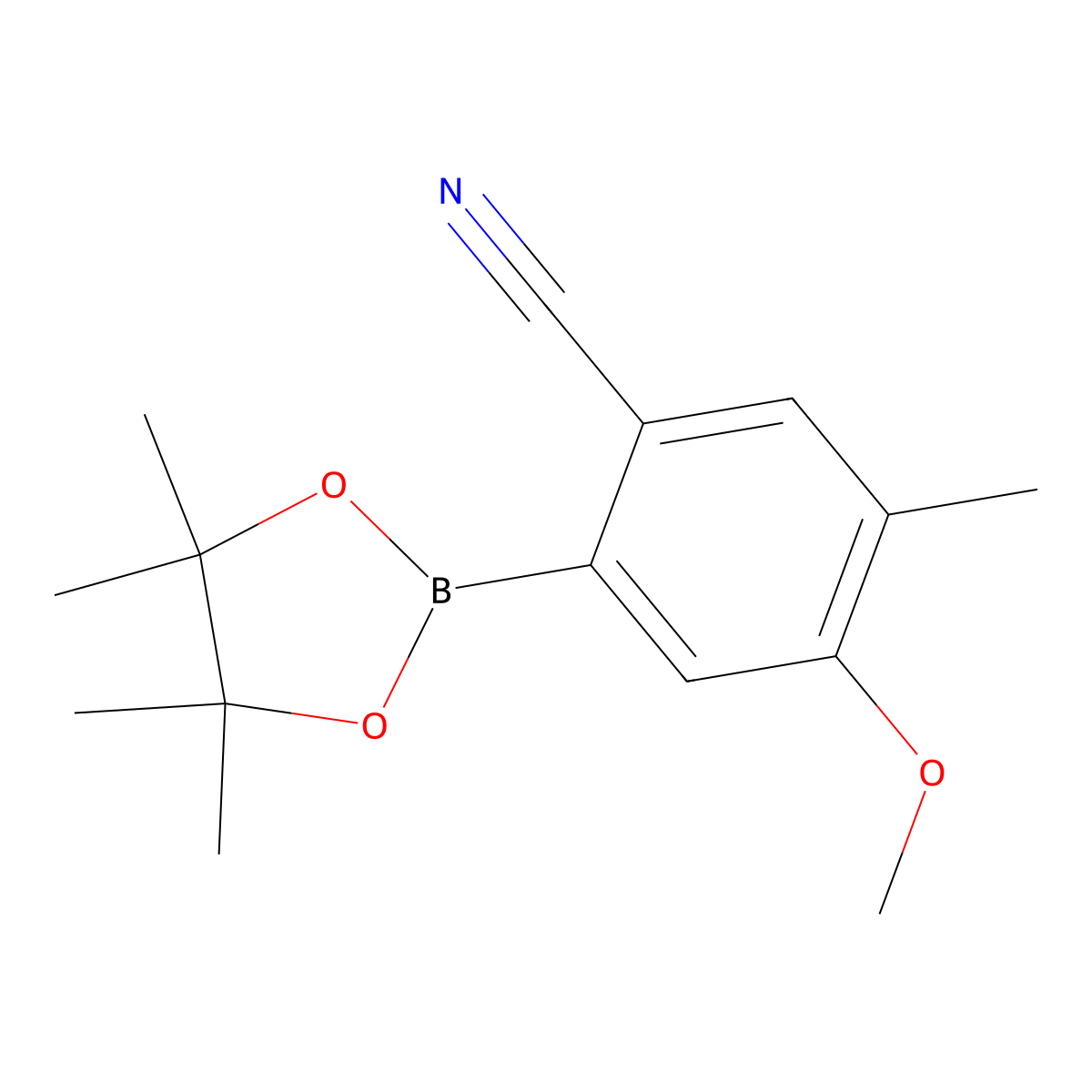 4-Methoxy-5-methyl-2-(4,4,5,5-tetramethyl-1,3,2-dioxaborolan-2-yl)benzonitrile molecular structure, CAS 2819708-02-4
