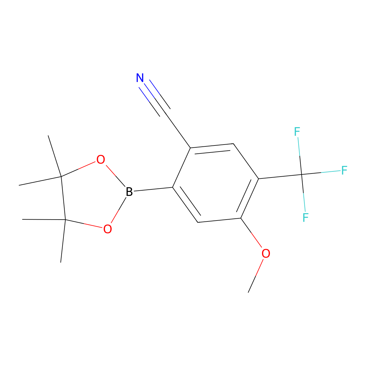4-Methoxy-2-(4,4,5,5-tetramethyl-1,3,2-dioxaborolan-2-yl)-5-(trifluoromethyl)benzonitrile molecular structure, CAS 2819708-03-5