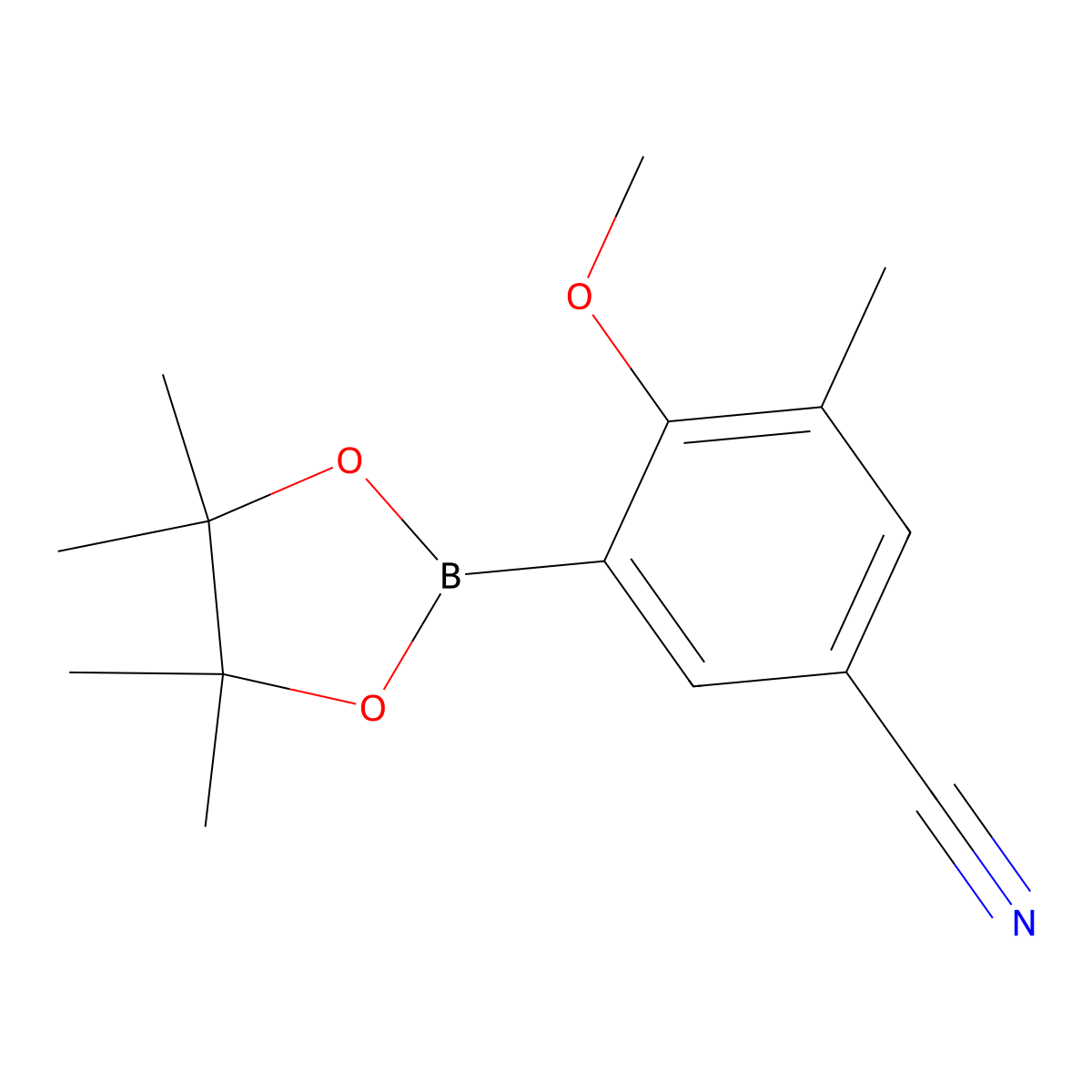 4-Methoxy-3-methyl-5-(4,4,5,5-tetramethyl-1,3,2-dioxaborolan-2-yl)benzonitrile molecular structure, CAS 2819708-08-0