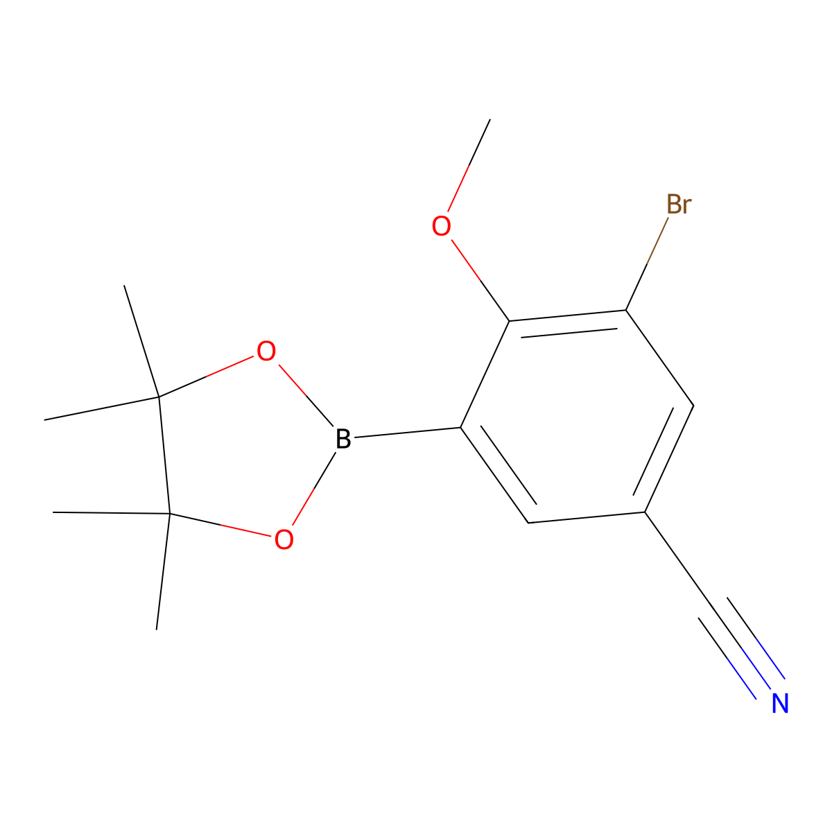 3-Bromo-4-methoxy-5-(4,4,5,5-tetramethyl-1,3,2-dioxaborolan-2-yl)benzonitrile molecular structure, CAS 2819708-10-4