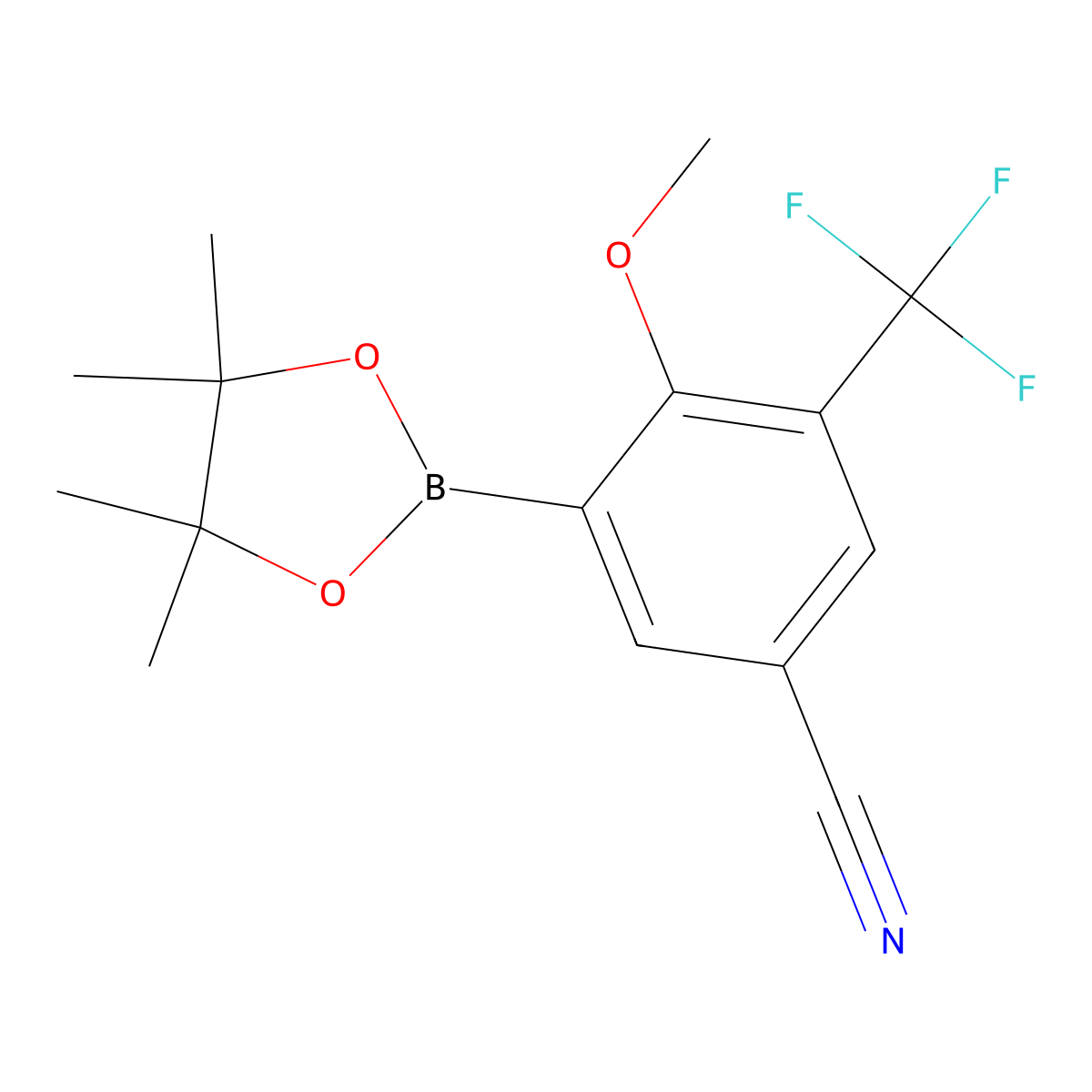 4-Methoxy-3-(4,4,5,5-tetramethyl-1,3,2-dioxaborolan-2-yl)-5-(trifluoromethyl)benzonitrile molecular structure, CAS 2819708-11-5